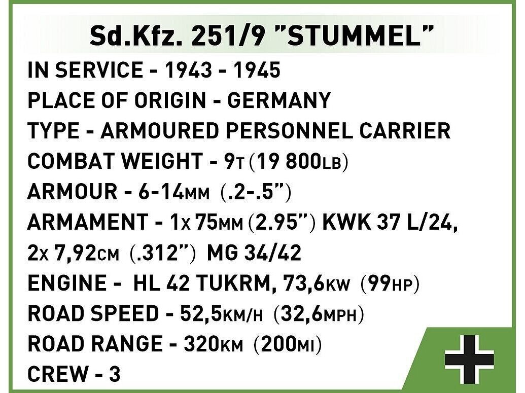 Pienoismalli COBI Plastic Constructor Sd.Kfz. 251/9 Stummel, 1/35, 2283 hinta ja tiedot | LEGOT ja rakennuslelut | hobbyhall.fi