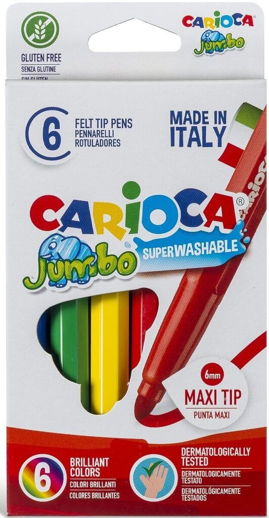 Markers Carioca Jumbo, 6 väriä hinta ja tiedot | Taide- ja askartelutarvikkeet | hobbyhall.fi