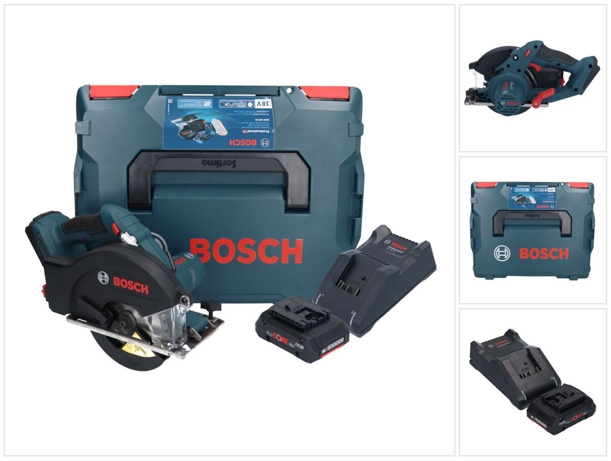 Ammattikäyttöön tarkoitettu akkukäyttöinen pyörösaha Bosch GKM 18V-50 18 V 136 mm + 1x ProCORE-akku 4,0 Ah + laturi + L-Boxx hinta ja tiedot | Sahat ja sirkkelit | hobbyhall.fi