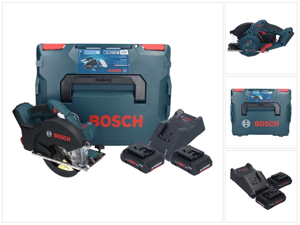 Bosch GKM 18V-50 Professional akkukäyttöinen moottorisaha 18 V 136 mm + 2x ProCORE akku 4,0 Ah + laturi + L-Boxx hinta ja tiedot | Sahat ja sirkkelit | hobbyhall.fi