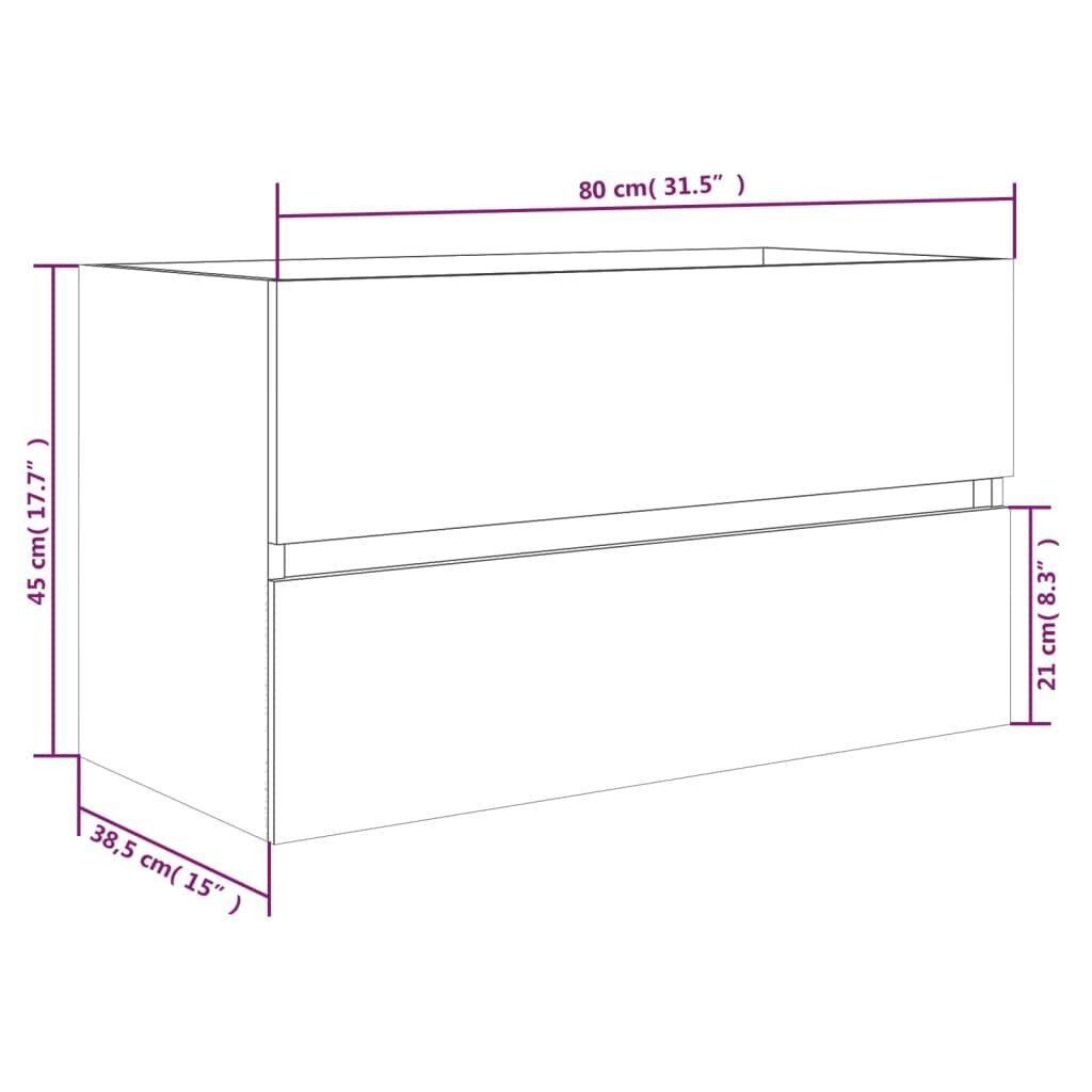 vidaXL Allaskaappi savutammi 80x38,5x45 cm tekninen puu hinta ja tiedot | Kylpyhuonekaapit | hobbyhall.fi