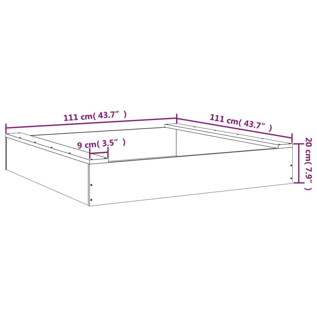 Neliönmuotoinen hiekkalaatikko istuimilla vidaXL, ruskea, 111x111x20 cm hinta ja tiedot | Hiekkalaatikot | hobbyhall.fi