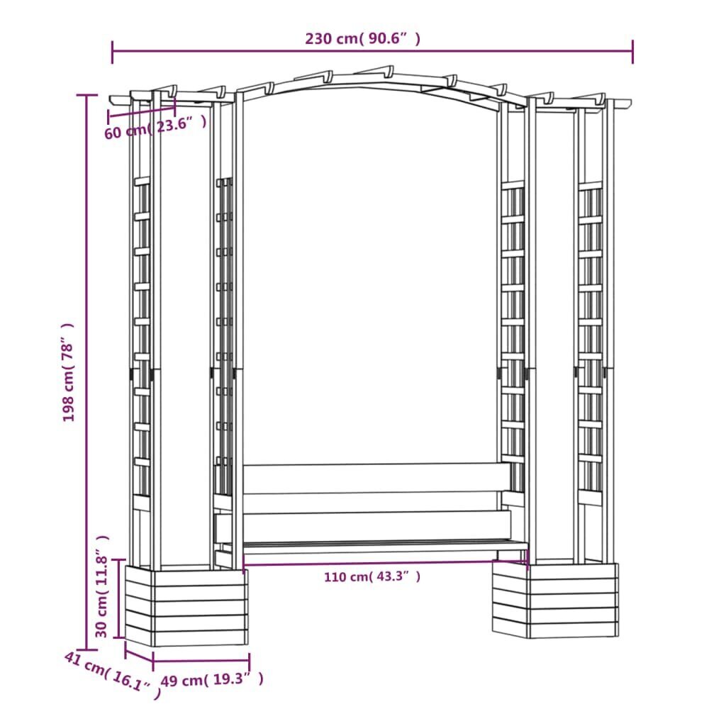 Puutarhapergola penkki ja sängyt, ruskea hinta ja tiedot | Puutarhapenkit | hobbyhall.fi