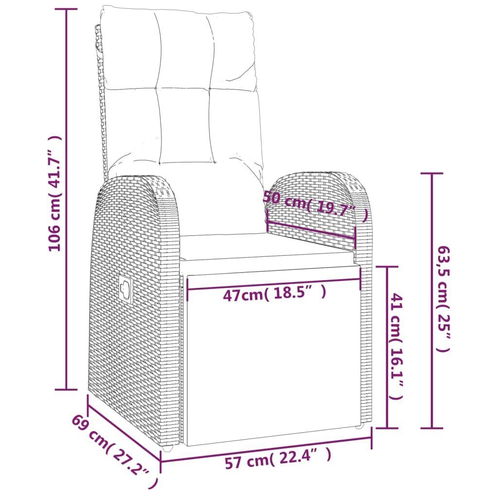 Puutarhatuolit tyynyillä, 57 x 69 x 106 cm, 2 kpl, musta hinta ja tiedot | Puutarhatuolit | hobbyhall.fi