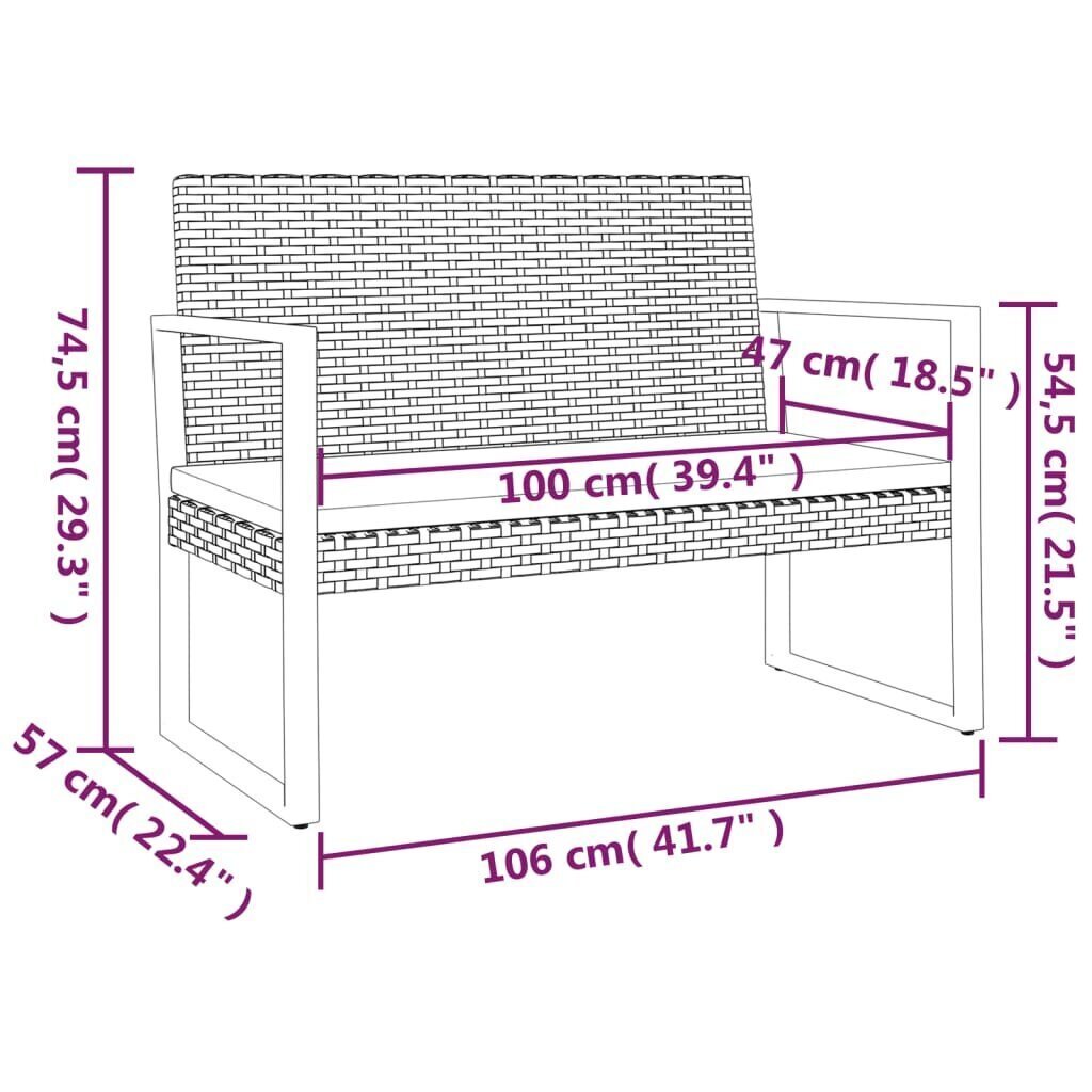 Puutarhapenkki tyynyillä vidaXL, musta, 106cm hinta ja tiedot | Puutarhapenkit | hobbyhall.fi