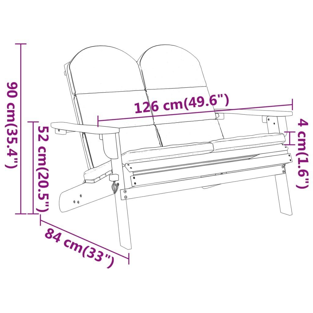 Puutarha adirondack penkki tyynyillä vidaXL, ruskea hinta ja tiedot | Puutarhapenkit | hobbyhall.fi