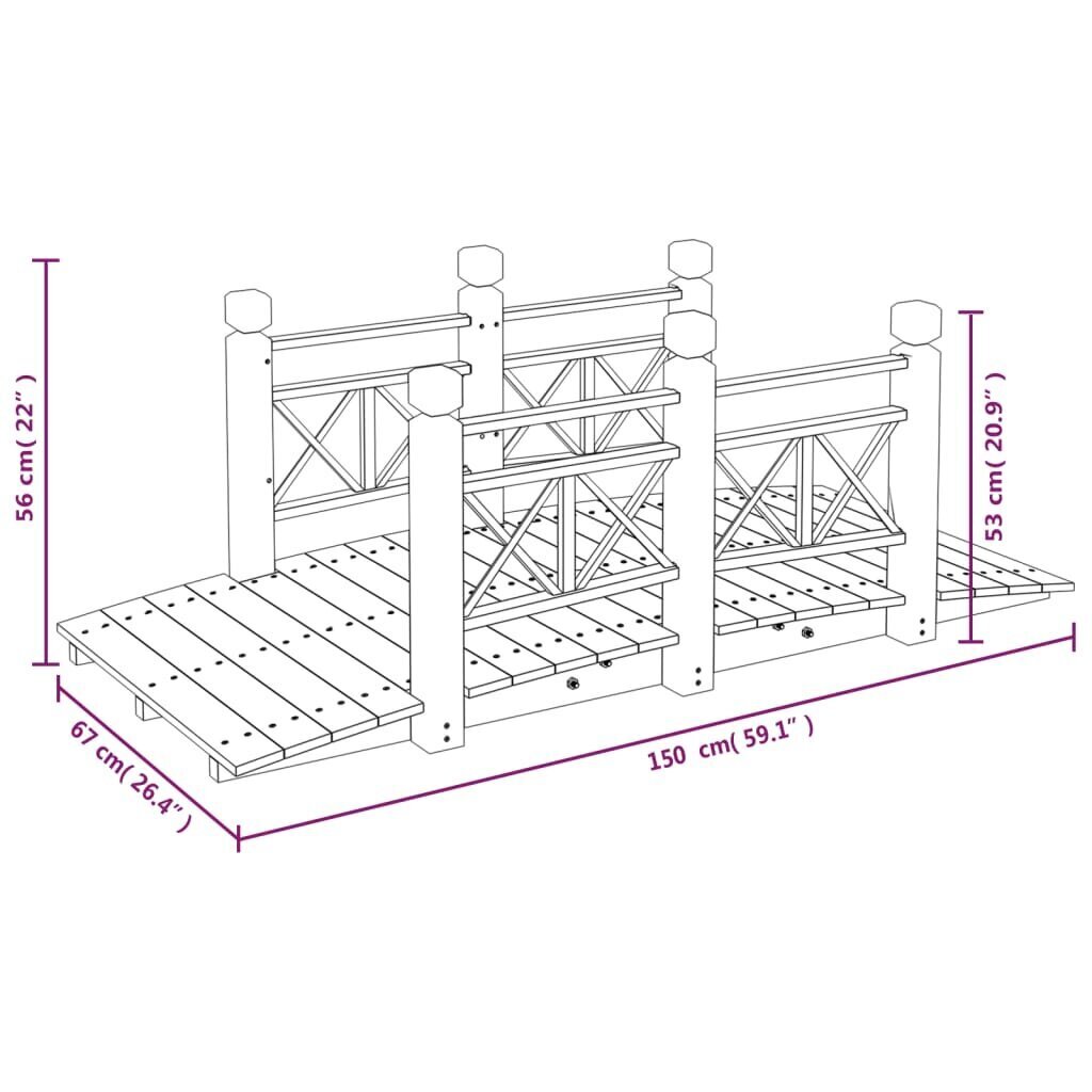 vidaXL Puutarhasilta kaiteilla 150x67x56 cm täysi kuusi hinta ja tiedot | Puutarhakoristeet | hobbyhall.fi