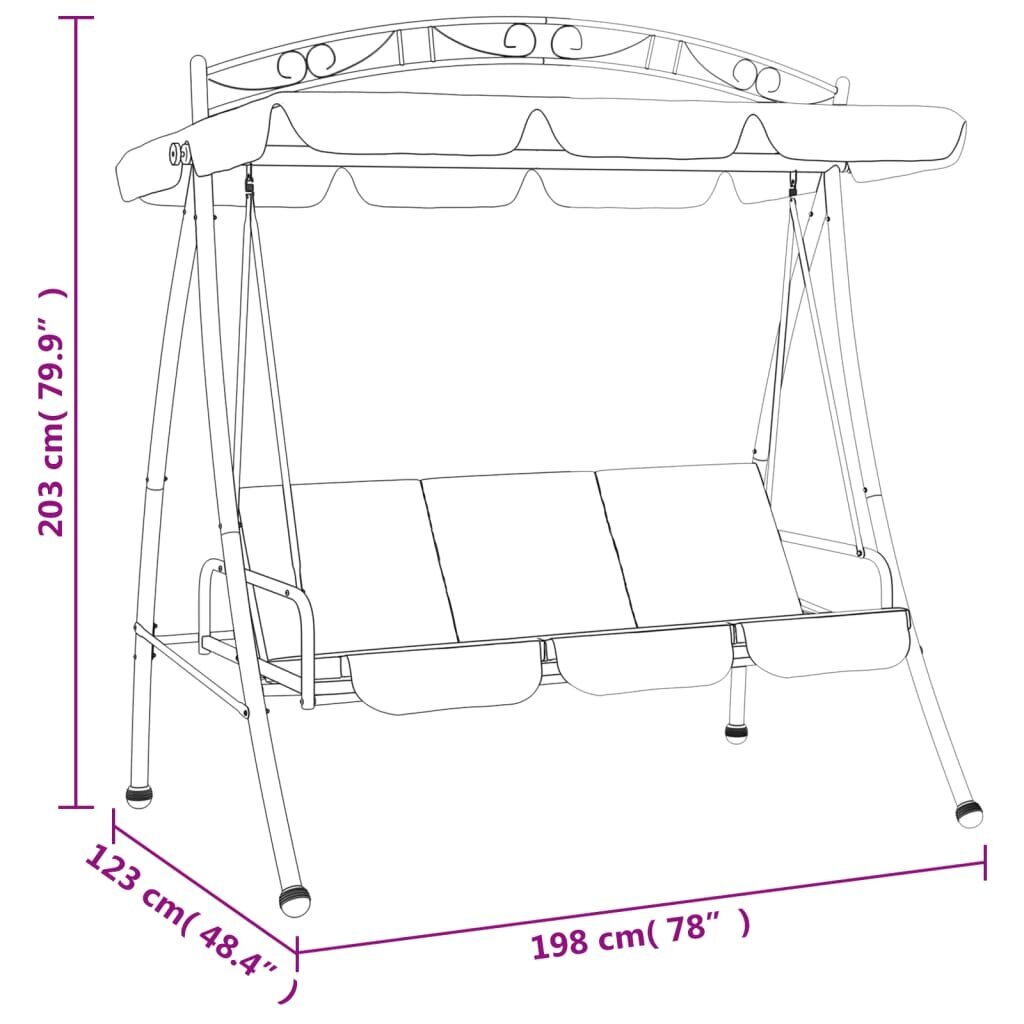 vidaXL Puutarhakeinupenkki katolla, vihreä, 198cm, kangas/teräs hinta ja tiedot | Puutarhakeinut | hobbyhall.fi