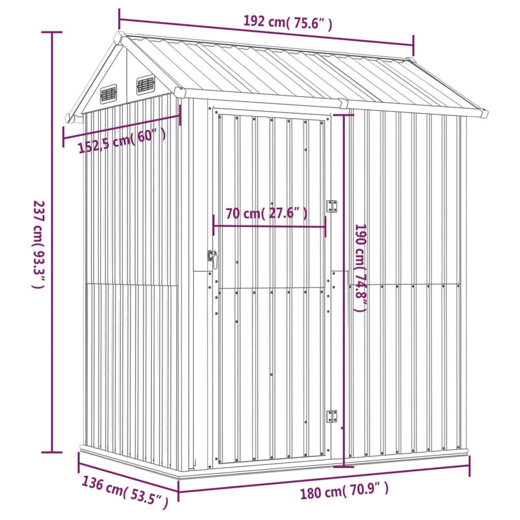 Puutarhavaja VidaXl, 192x152,5x237cm, harmaa hinta ja tiedot | Piharakennukset | hobbyhall.fi