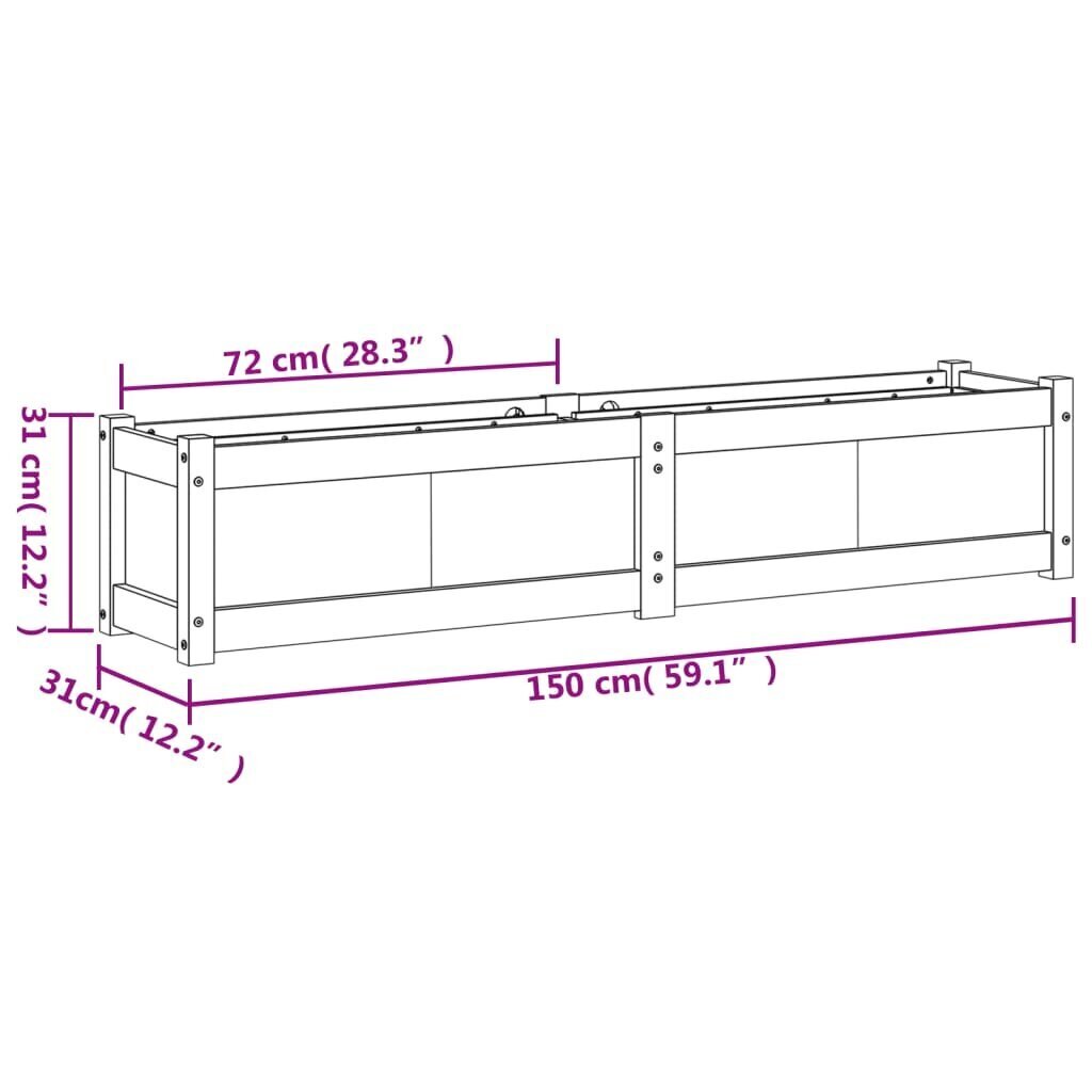 Puutarhasänky, 150x31x31 cm hinta ja tiedot | Kukkalaatikot | hobbyhall.fi