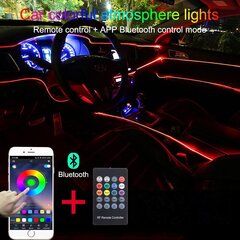 Välilehdet auto ympäröivä kevyt RGB -kaukosäädin + sovelluksen ohjaus Koristeellinen lamppu DIY Refit Joustava lasikuituputki 64 Värit Sisävalaistusilmapiiri 1W 12 V 8M hinta ja tiedot | Polttimot | hobbyhall.fi