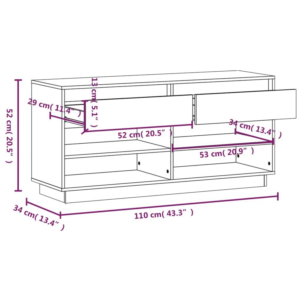 vidaXL Kenkäkaappi 110x34x52 cm täysi mänty hinta ja tiedot | Kenkäkaapit ja -hyllyt | hobbyhall.fi