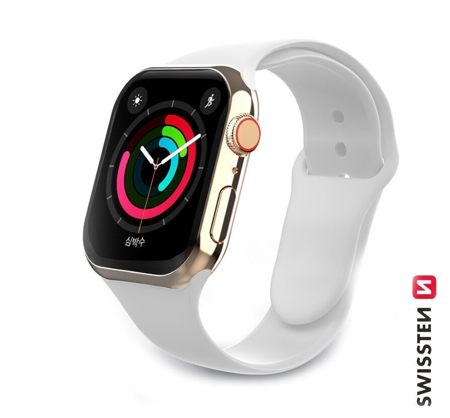Swissten silikoni vaihtorannekke Apple Watch 42-44mm, valkoinen hinta ja tiedot | Älykellojen ja aktiivisuusrannekkeiden lisätarvikkeet | hobbyhall.fi