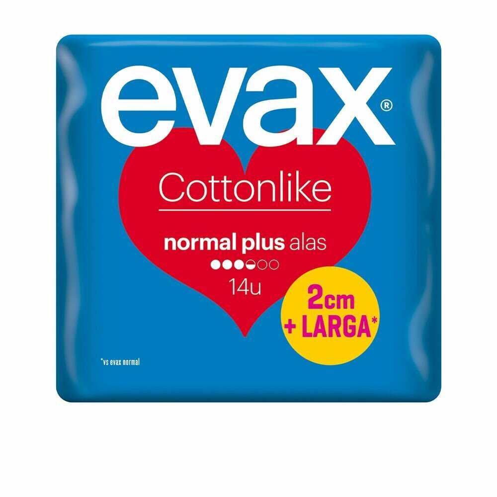 Tavalliset pehmusteet ilman siipiä Evax Cotton Like Plus, 14 kpl hinta ja tiedot | Tamponit ja terveyssiteet | hobbyhall.fi