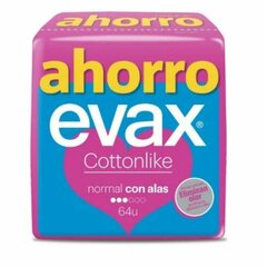 Yksinkertaiset pehmusteet siivillä Evax Cottonlike 64 kpl. hinta ja tiedot | Tamponit ja terveyssiteet | hobbyhall.fi