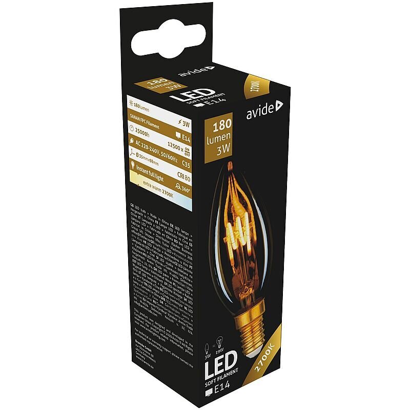 Avide LED-lamppu 3W E14 Soft Filament hinta ja tiedot | Lamput | hobbyhall.fi