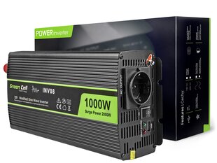 Green Cell Power Inverter 12V - 230V 1000W/2000W modifioitu siniaalto hinta ja tiedot | Muuntimet ja invertterit | hobbyhall.fi