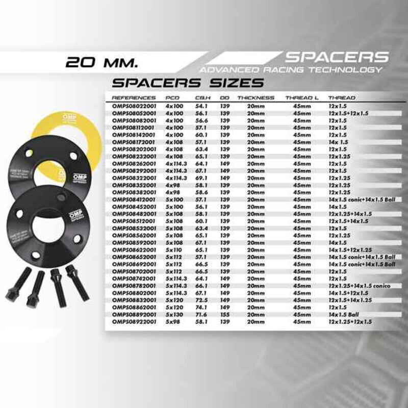 Välikesarja OMP 4 x 114 64,1 M12 x 1,5 20 mm hinta ja tiedot | Lisätarvikkeet autoiluun | hobbyhall.fi