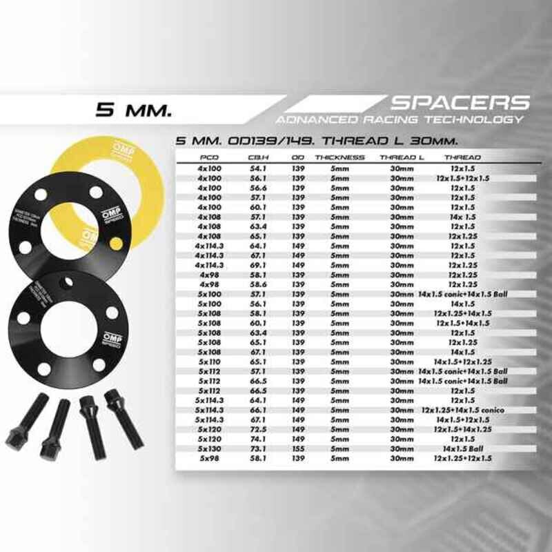 Välikesarja OMP 4x100 56,6 M12 x 1,5 5 mm hinta ja tiedot | Lisätarvikkeet autoiluun | hobbyhall.fi