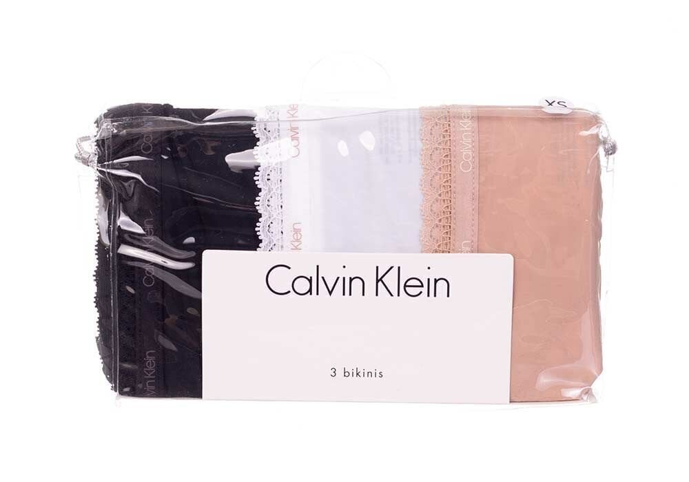 Calvin Klein naisten alushousut, 3 paria MUSTA/VALKOINEN/BEGE QD3804E FIY 29680 hinta ja tiedot | Naisten alushousut | hobbyhall.fi