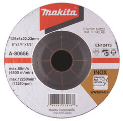 A-80656 Hiomalaikka metalli 125x6,0 mm, RST (INOX), punainen Makita hinta ja tiedot | Käsityökalut | hobbyhall.fi