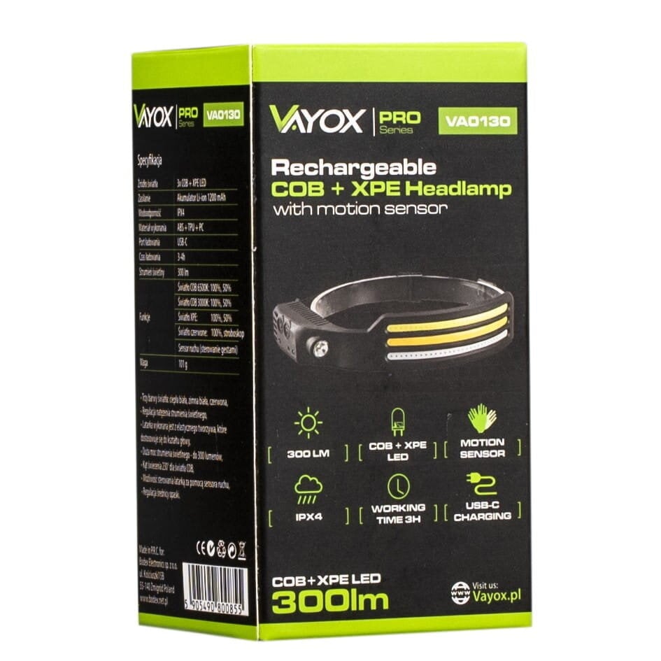 Ladattava ajovalaisin 3x COB + XPE Pro Series VA0130 Vayox hinta ja tiedot | Taskulamput ja valonheittimet | hobbyhall.fi