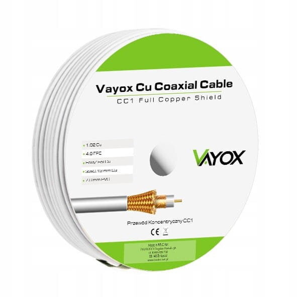 Koaksiaalikaapeli 1.02 Cu + 32x0.12mm Cu CC1 Vayox 50m hinta ja tiedot | TV-antennit | hobbyhall.fi