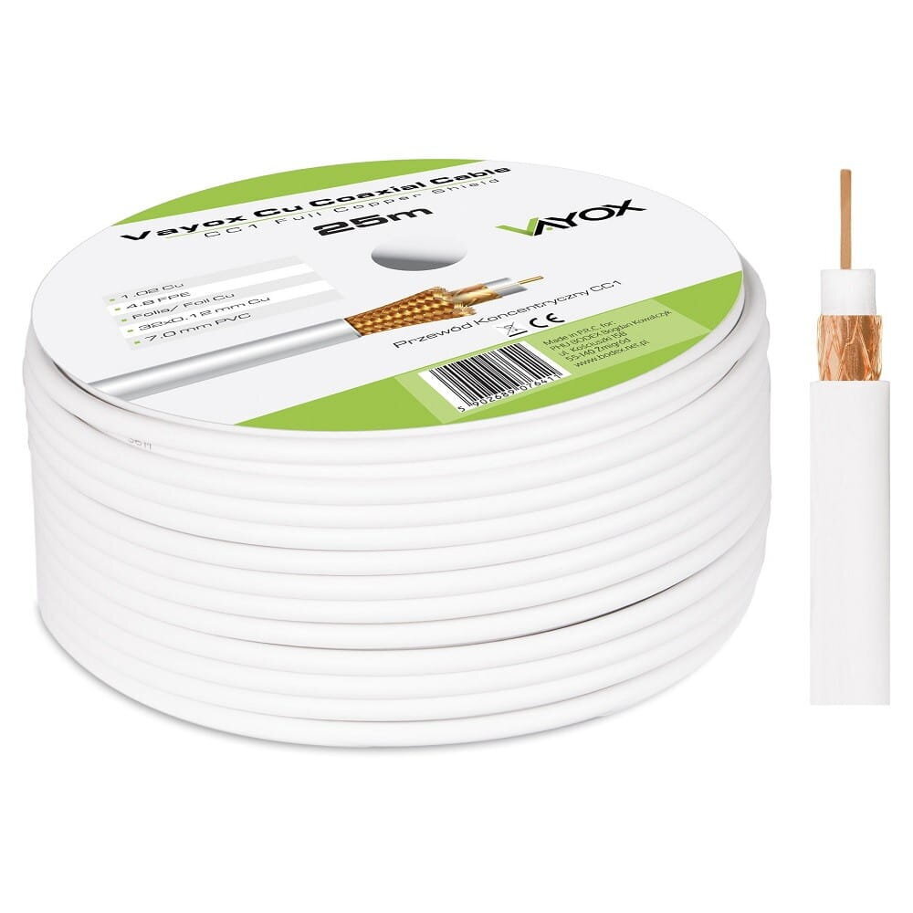 Koaksiaalikaapeli 1.02 Cu + 32x0.12mm Cu CC1 Vayox 25m hinta ja tiedot | TV-antennit | hobbyhall.fi