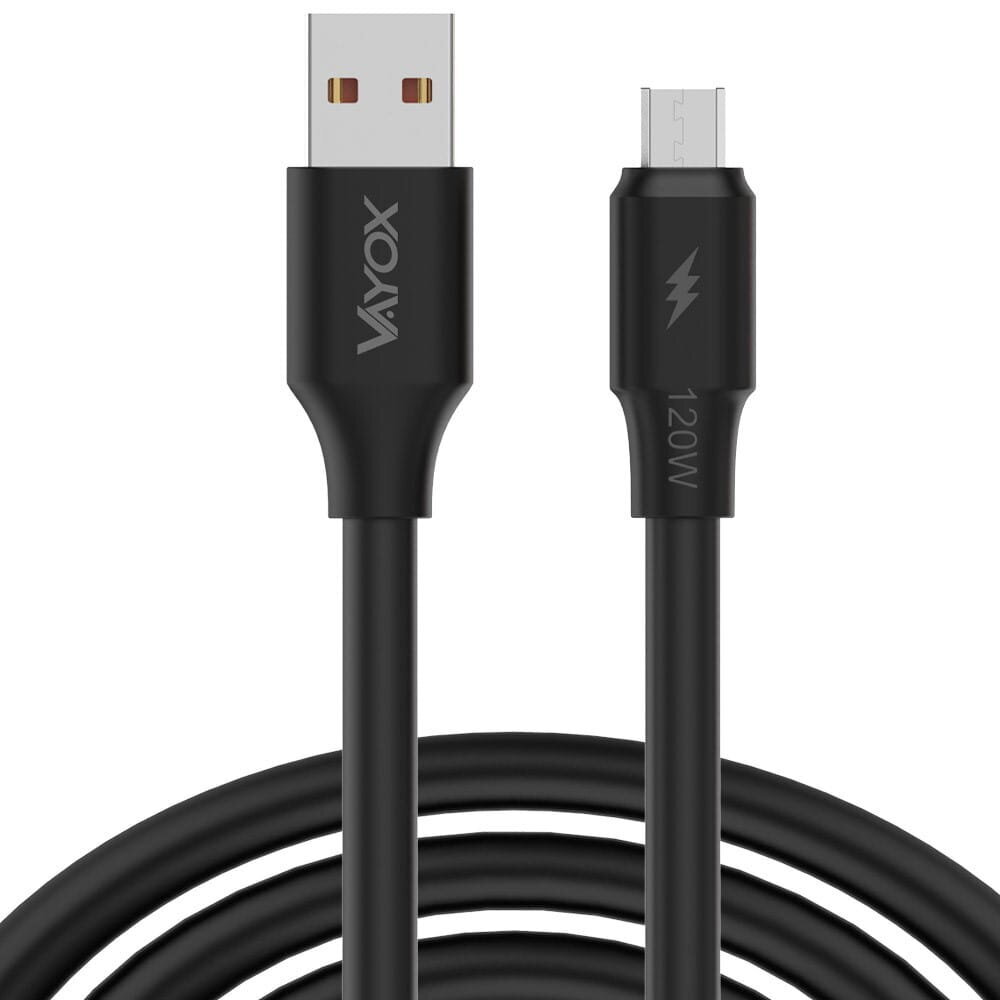 USB - microUSB kaapeli 120W 3A 1m nopea linja musta VA0107 Vayox hinta ja tiedot | Kaapelit ja adapterit | hobbyhall.fi