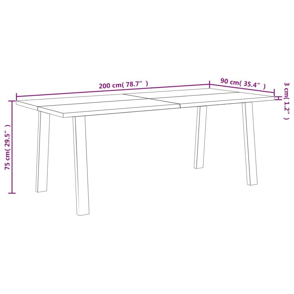 vidaXL Ruokapöytä 200x90x75 cm täysi akasiapuu hinta ja tiedot | Ruokapöydät | hobbyhall.fi