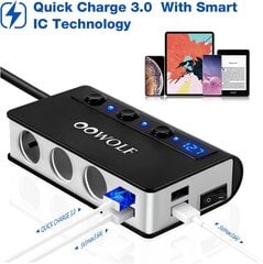 Oowolf QC 3.0 -savukkeen kevyempi USB, 180W 12V/24V savukkeen kevyempi jakelija USB, 3 DC -pistorasian sirut 4 USB -yhteydet Autolaturi GPS: lle, iPhone XS Max, Dash Cam, Satnavi hinta ja tiedot | Sähköiset lisätarvikkeet | hobbyhall.fi