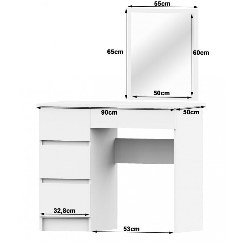Meikkipöytä peilillä T-6/SL 500x600 mm, valkoinen hinta ja tiedot | Peilipöydät | hobbyhall.fi