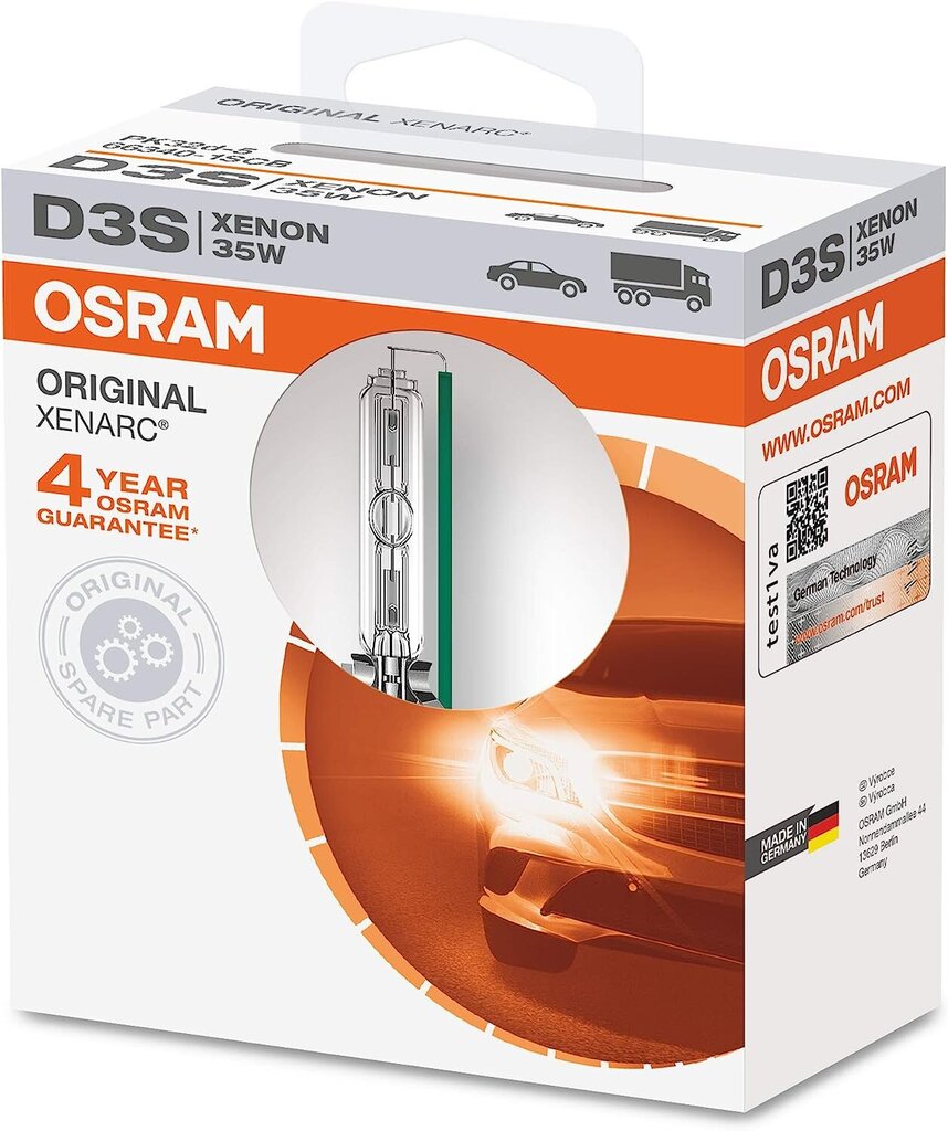 OSRAM XENARC Alkuperäinen D3S HID-ksenonpoltin, purkauslamppu, ensimmäinen romun laatu OEM, 66340-1SCB, pehmeä kannen laatikko (1 lamppu) hinta ja tiedot | Polttimot | hobbyhall.fi