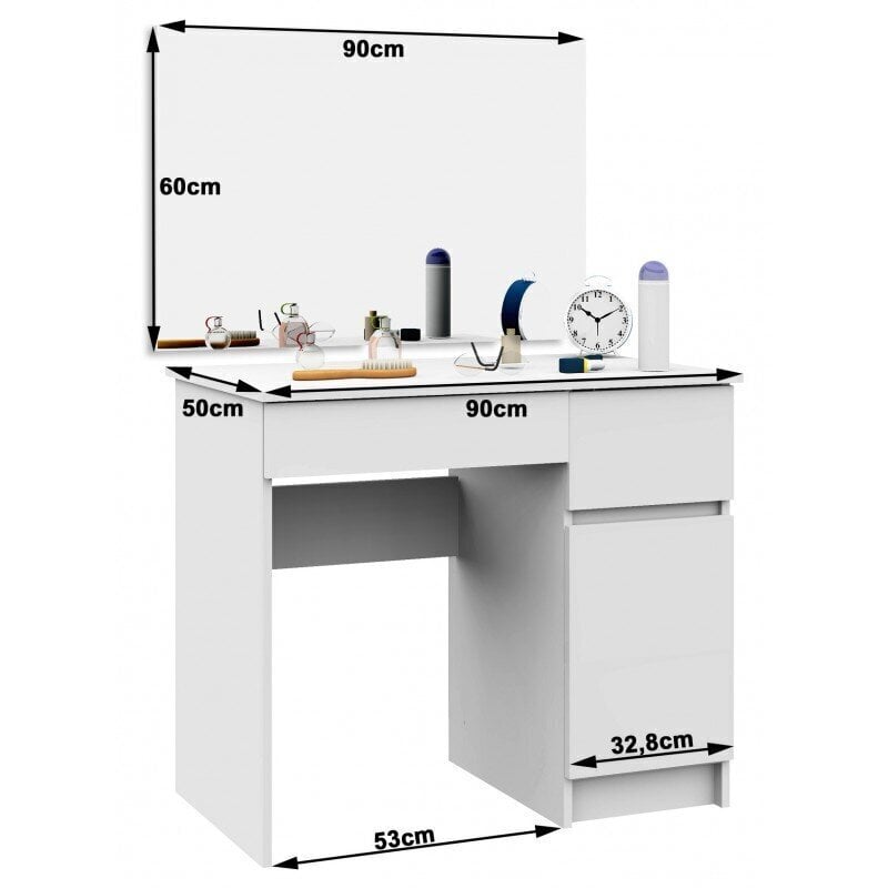 Meikkipöytä peilillä NORE P-2/SL 900x600 mm, valkoinen hinta ja tiedot | Peilipöydät | hobbyhall.fi