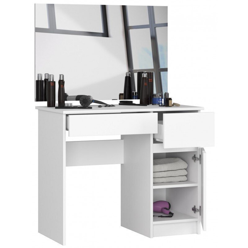 Meikkipöytä peilillä NORE P-2/SL 900x600 mm, valkoinen hinta ja tiedot | Peilipöydät | hobbyhall.fi