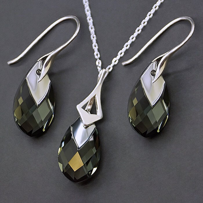 Серебряный комплект "Барокко II (Black Diamond Light Chrome)" с кристаллами Swarovski™ hinta ja tiedot | Korusetit | hobbyhall.fi