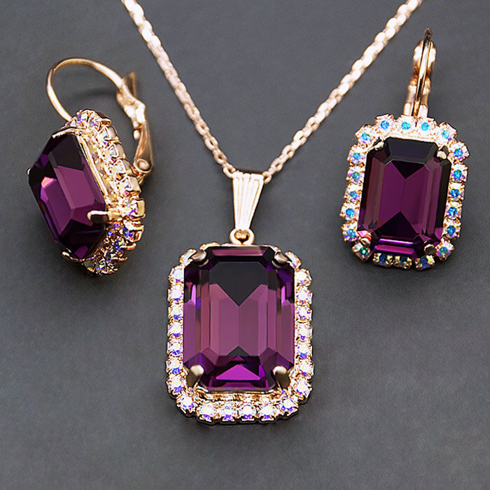 Комплект "Лурдес (Amethyst)" с кристаллами Swarovski™ hinta ja tiedot | Korusetit | hobbyhall.fi