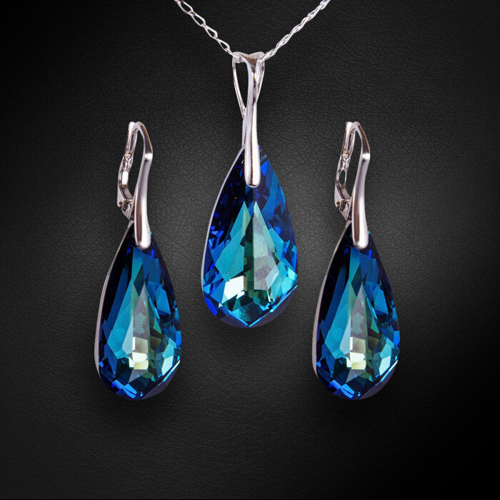 Серебряный комплект "Радужный Каскад (Bermuda Blue)" с кристаллами Swarovski™ hinta ja tiedot | Korusetit | hobbyhall.fi