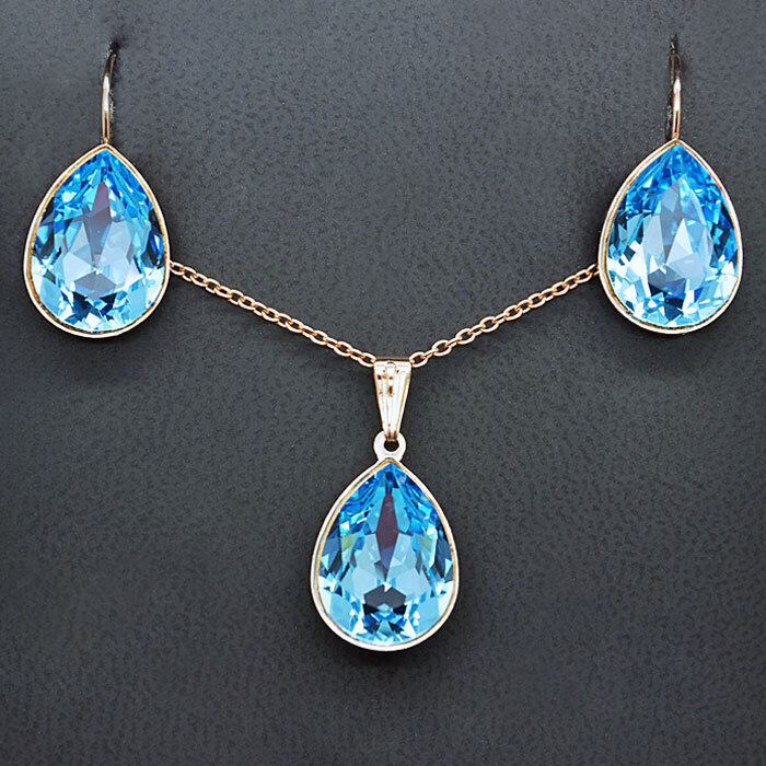 Комплект "Кристальная Капля II (Aquamarine Blue)" с кристаллами Swarovski™ hinta ja tiedot | Korusetit | hobbyhall.fi