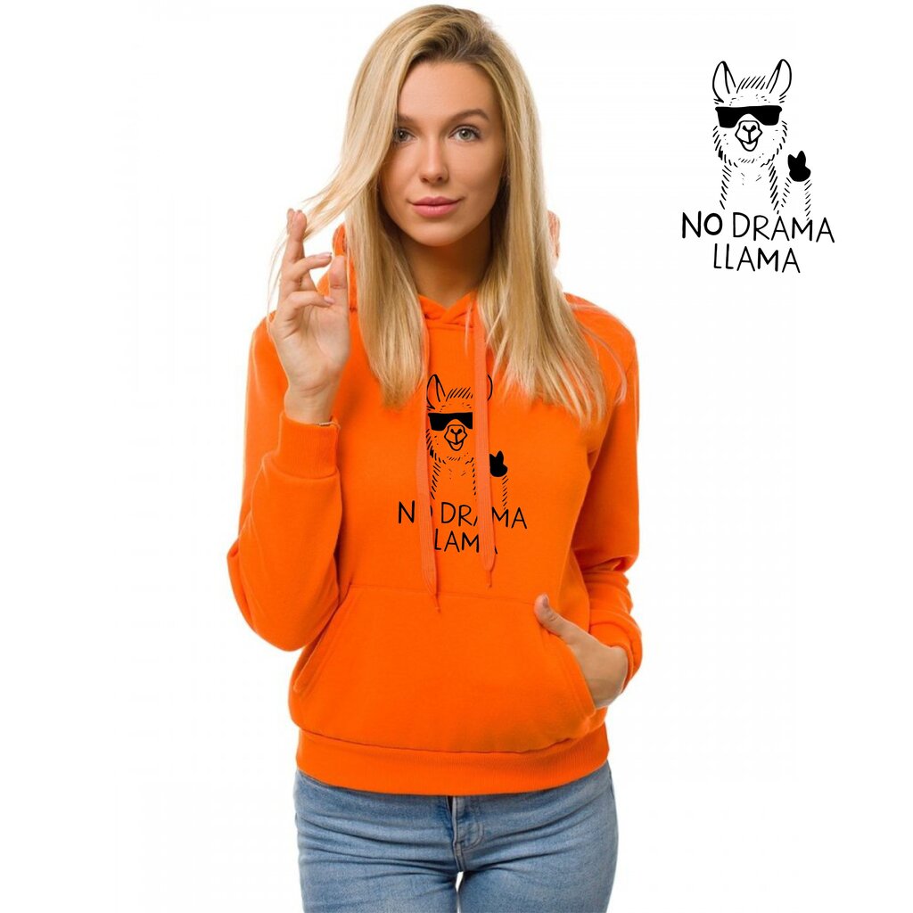 Oranžinis moteriškas džemperis su gobtuvu No drama Llama hinta ja tiedot | Naisten hupparit, collegepaidat ja villapaidat | hobbyhall.fi