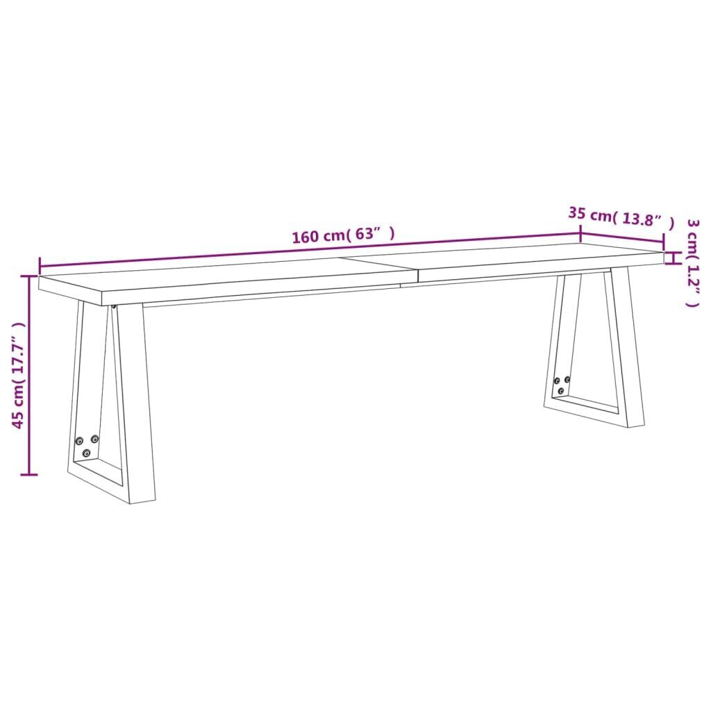 vidaXL Penkki elävillä reunoilla 160 cm täysi akasiapuu hinta ja tiedot | Ruokapöydän tuolit | hobbyhall.fi