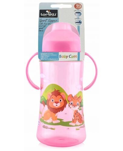 Pullo kahvoilla Lorelli pinkki/roosa, 9+ kk, 330 ml hinta ja tiedot | Tuttipullot ja tarvikkeet | hobbyhall.fi