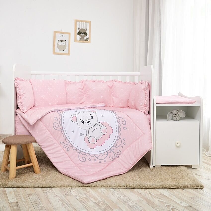 Lorelli lasten vuodevaatesetti Little Bear Pink, 110x70, 8 osaa hinta ja tiedot | Vuodevaatteet lapsille | hobbyhall.fi