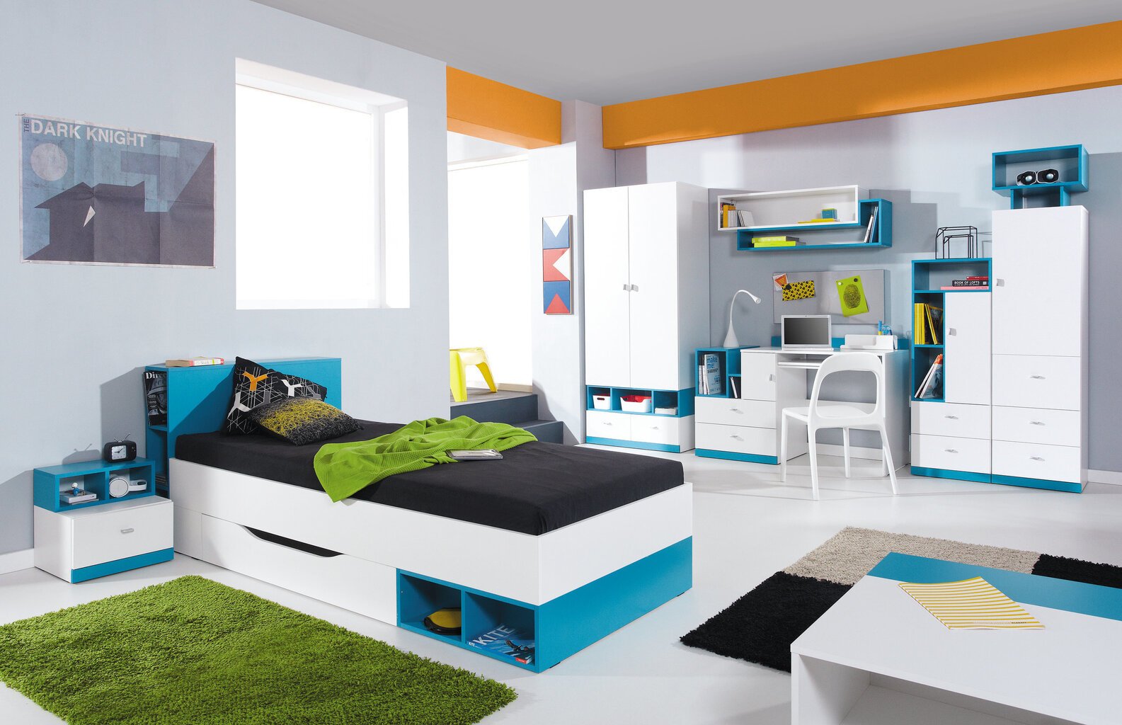 Sänky työpöydällä Mobi 21, 200x90 cm, valkoinen/sininen hinta ja tiedot | Lastensängyt | hobbyhall.fi