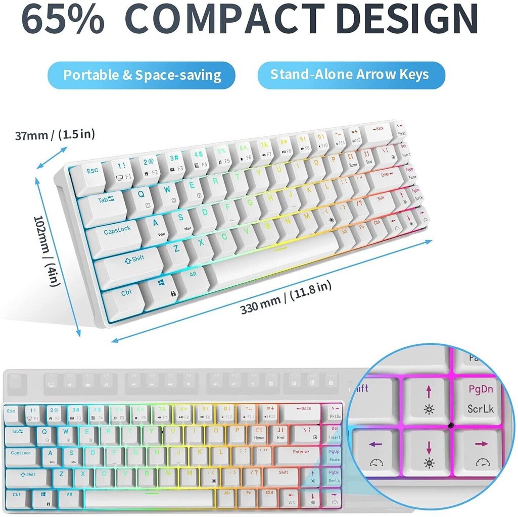 Royal Kludge RK G68, Red switches, valkoinen hinta ja tiedot | Näppäimistöt | hobbyhall.fi