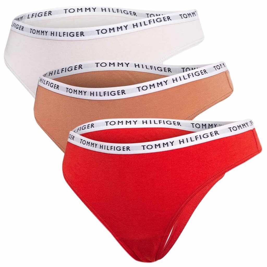 Alusvaatteet TOMMY HILFIGER Repeat Logo Waistband Thongs 3-Pack Feather White/Copper Canyon/Empire UW0UW028290R2 hinta ja tiedot | Naisten alushousut | hobbyhall.fi