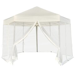 Pop-up kuusikulmainen kokoontaitettava huvimaja, 6 seinää, kromivalkoinen, 3,6x3,1 m hinta ja tiedot | Puutarhapaviljongit | hobbyhall.fi