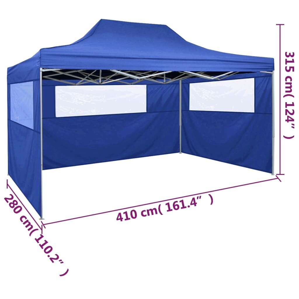 Taitettava pop up teltta 3 seinällä, 3x4 m, sininen hinta ja tiedot | Puutarhapaviljongit | hobbyhall.fi