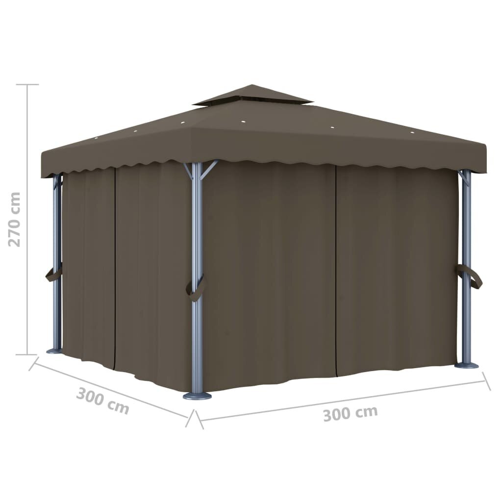 Huvimaja verhoilla, taupe väri, 3x3m, alumiini hinta ja tiedot | Puutarhapaviljongit | hobbyhall.fi