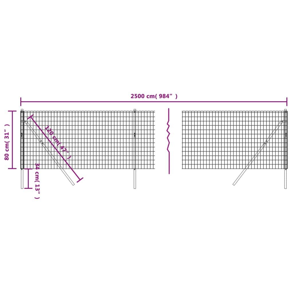 Metalliverkkoaita, vihreä, 0,8x25m, galvanoitu teräs hinta ja tiedot | Aidat ja tarvikkeet | hobbyhall.fi